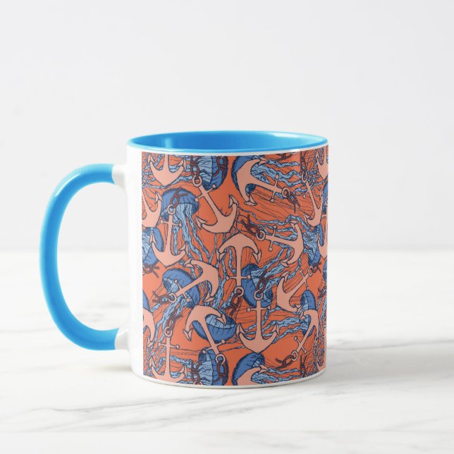Anchor And Jellyfish Pattern Mug (Left)