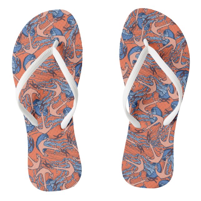 Anchor And Jellyfish Pattern Thongs (Footbed)