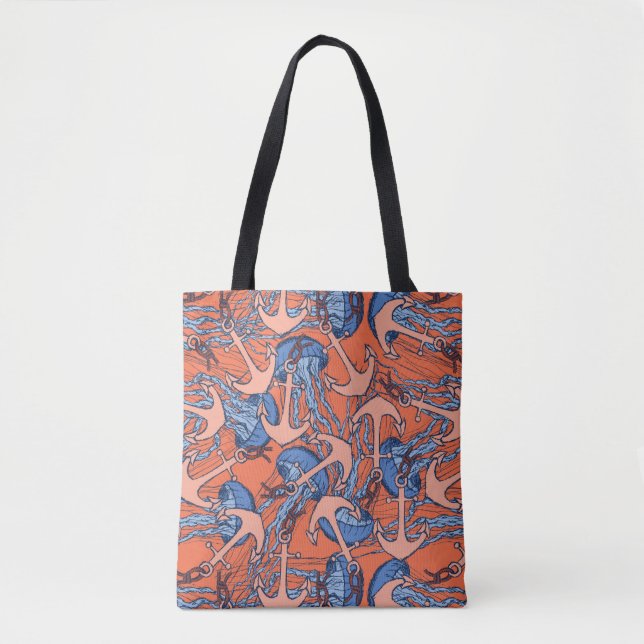 Anchor And Jellyfish Pattern Tote Bag (Front)