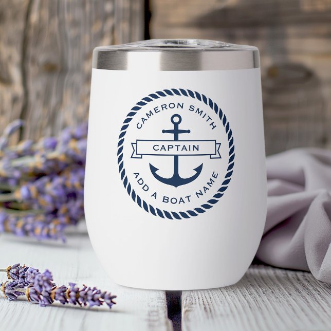 Anchor and rope boat name and title (Anchor and rope boat name and title thermal wine tumbler)