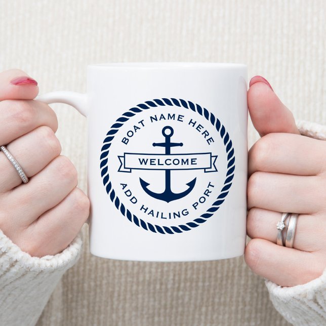 Anchor and rope boat name hailing port welcome coffee mug (Creator Uploaded)