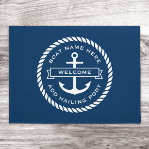 Anchor and rope boat name hailing port welcome doormat