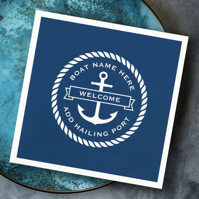 Anchor and rope boat name hailing port welcome napkin (Anchor and rope boat name hailing port welcome napkins)