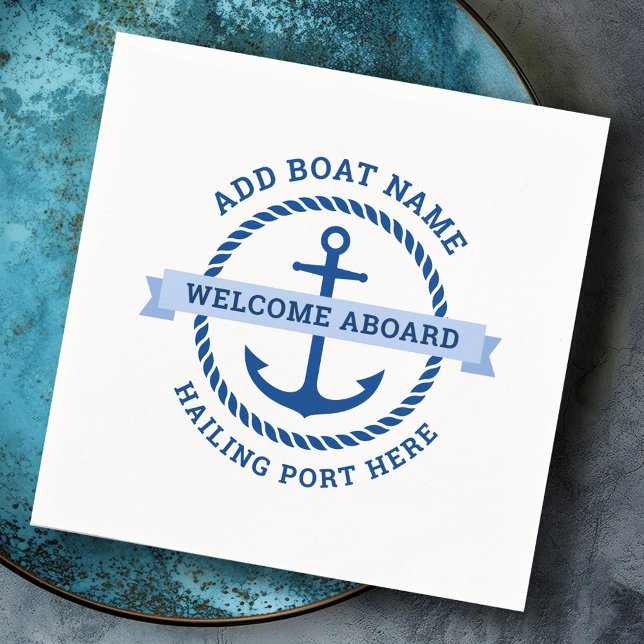 Anchor and rope border boat name welcome aboard napkin (Anchor and rope border boat name welcome aboard napkins)