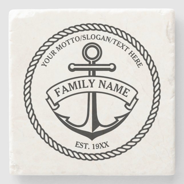 Anchor and Rope Family/Boat Logo Stone Coaster (Front)