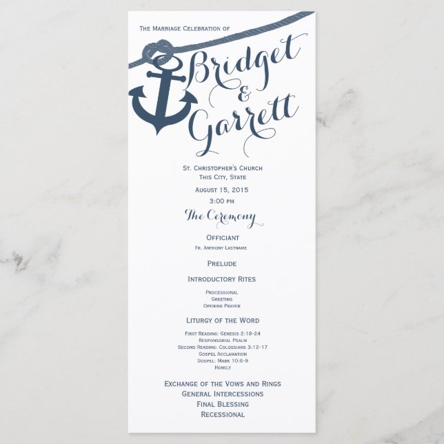 Anchor and Rope Wedding Program (Front)