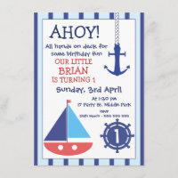Anchor And Sail Boat Nautical Birthday Invitation