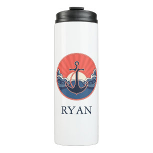 Anchor And Sea Wave Pattern Add Your Name Thermal Tumbler
