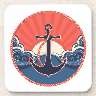 Anchor And Sea Wave Pattern Coaster