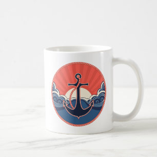 Anchor And Sea Wave Pattern Coffee Mug