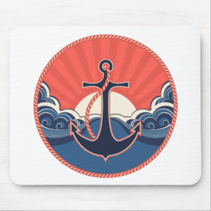 Anchor And Sea Wave Pattern Mouse Pad