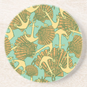 Anchor And Shells In Vintage Style Pattern Coaster
