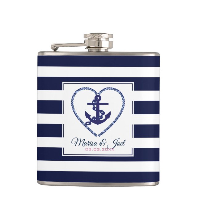 Anchor And Stripes Hip Flask (Front)