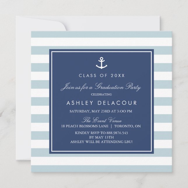Anchor and Stripes | Light Blue Baby Shower Invitation (Front)