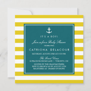 Anchor and Stripes   Mustard and Teal Baby Shower Invitation