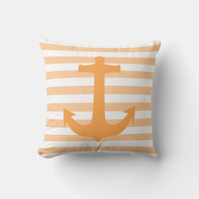 Anchor and Stripes Peach nautical Theme Cushion (Front)