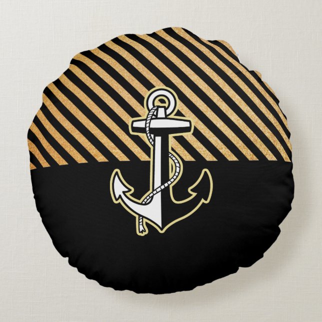 Anchor And Stripes Round Cushion (Back)