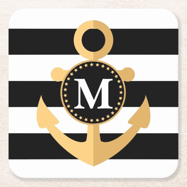 Anchor and Stripes Square Paper Coaster (Front)