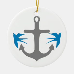 Anchor and Swallows Ceramic Tree Decoration