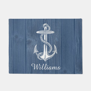 Anchor Beach Blue Wood Personalised Doormat