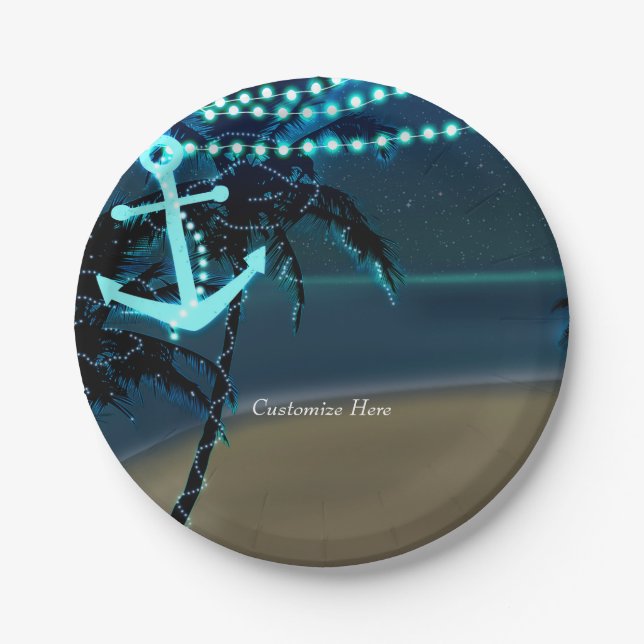 Anchor Beach Lights & Palm Trees Wedding Plates (Front)