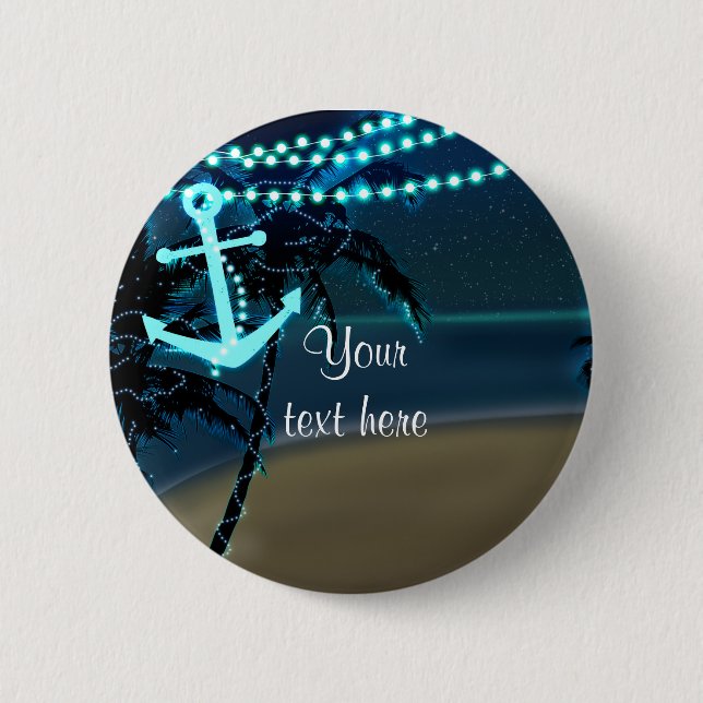 Anchor Beach & Palm Trees Night Light Pin Button (Front)