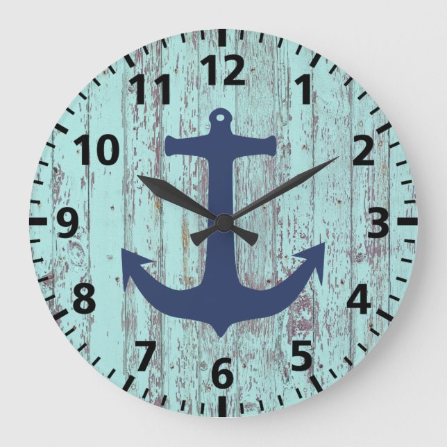 Anchor Beach  Shabby Chic Large Clock (Front)