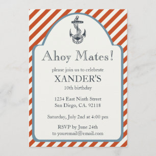 Anchor Birthday Party Invitations Nautical Theme