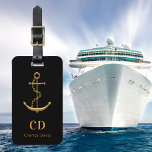 Anchor black gold monogram name luggage tag<br><div class="desc">A classic black background. Decorted with a faux gold anchor. Personalise and add your monogram initials and full name on the front. 
Back: add your contact information.</div>