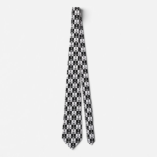 Anchor Black White Chequered Block Pattern Tie (Front)