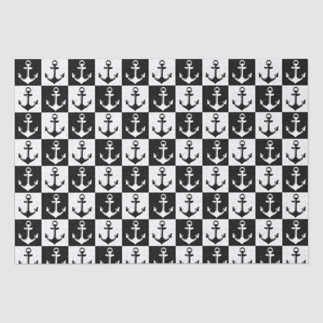 Anchor Black White Chequered Block Pattern Tissue Paper (Front)