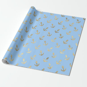 Anchor Blue Gold Shimmer Effect Wrapping Paper