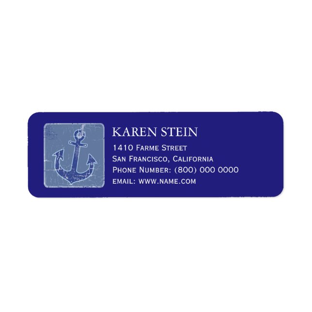 anchor blue nautical return address label (Front)