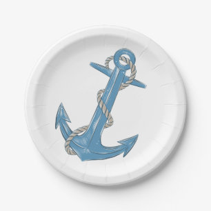 Anchor Blue Ocean Beach Party Nautical Wedding Paper Plate