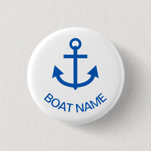 Anchor Blue Personalised Your Boat Name 3 Cm Round Badge