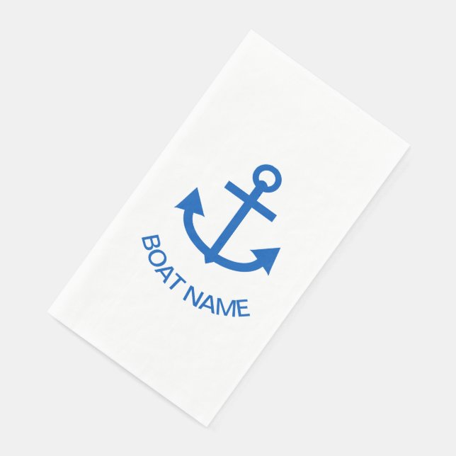 Anchor Blue Personalised Your Boat Name Napkin (Corner)