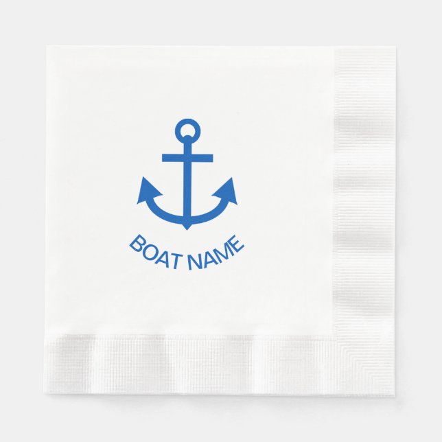 Anchor Blue Personalised Your Boat Name Napkin (Front)