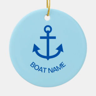 Anchor Blue Personalised Your Boat Name Pale Blue Ceramic Ornament