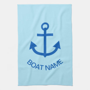 Anchor Blue Personalised Your Boat Name Pale Blue Tea Towel