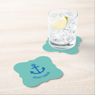 Anchor Blue Personalised Your Boat Name Sea Green Paper Coaster