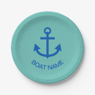 Anchor Blue Personalised Your Boat Name Sea Green Paper Plate