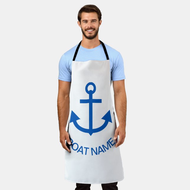 Anchor Blue Personalised Your Boat Name White Apron (Worn)