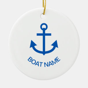Anchor Blue Personalised Your Boat Name White Ceramic Ornament