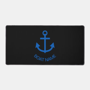 Anchor Blue Personalized Your Boat Name Black Desk Mat