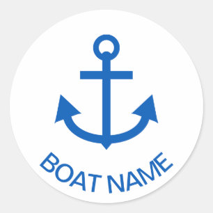 Anchor Blue Personalized Your Boat Name Classic Round Sticker