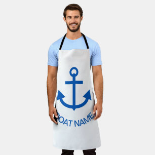 Anchor Blue Personalized Your Boat Name White Apron