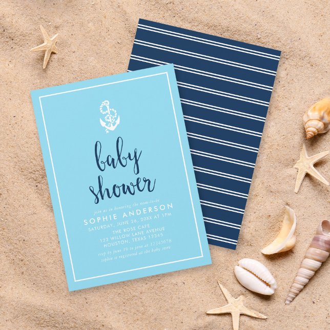 Anchor Blue Script Baby Shower Invitation (Creator Uploaded)