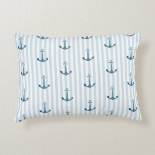 Anchor Blue Stripe Nautical Pillow