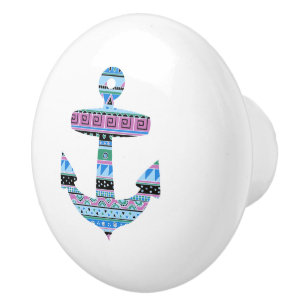 Anchor Blue Tribal Stripes Nautical Drawer knob