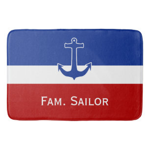 Anchor blue / white Contour + your ideas Bath Mat